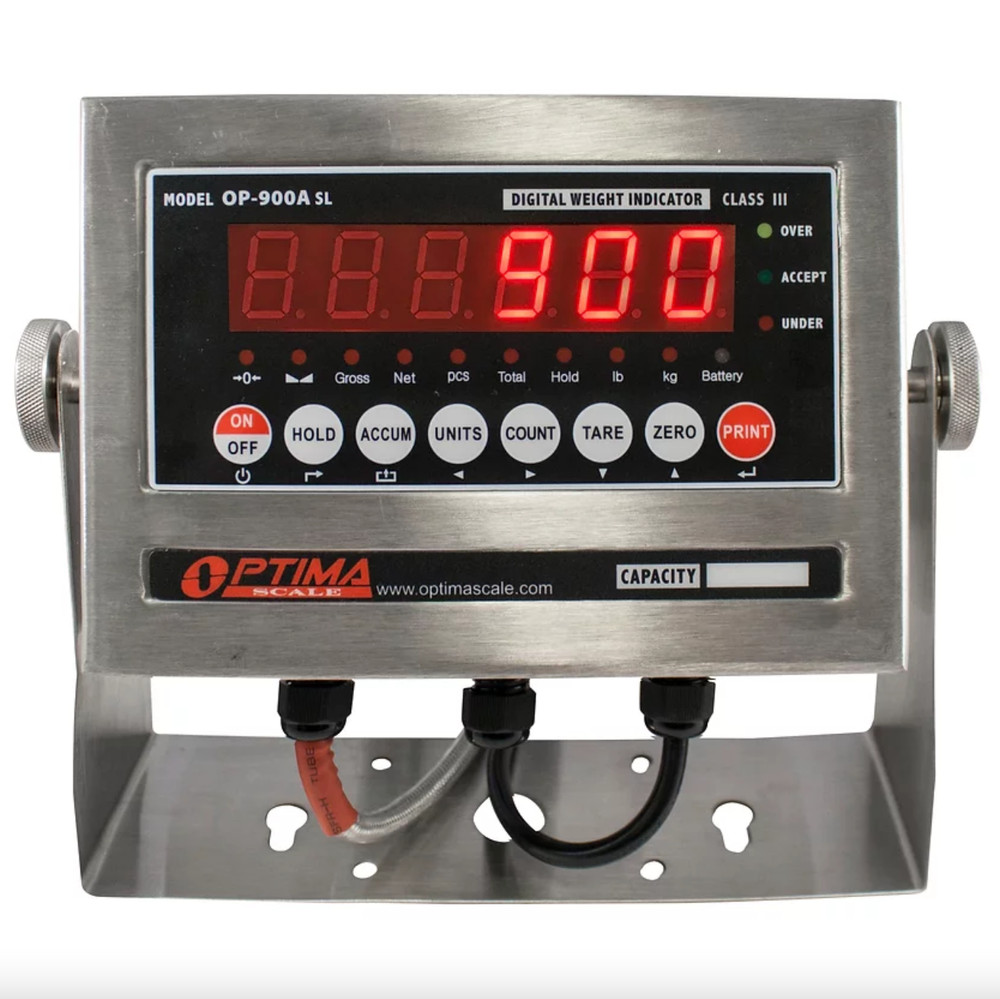 OPTIMA SCALE OP-900A-12 LED INDICATOR WITH INTERNAL BATTERY, Stainless NTEP