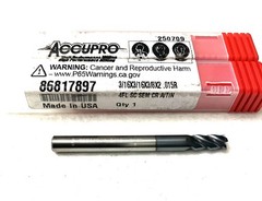 Accupro 86817897 3/16″ 4FL Corner Radius End Mill .015R Solid Carbide AlTiN NEW
