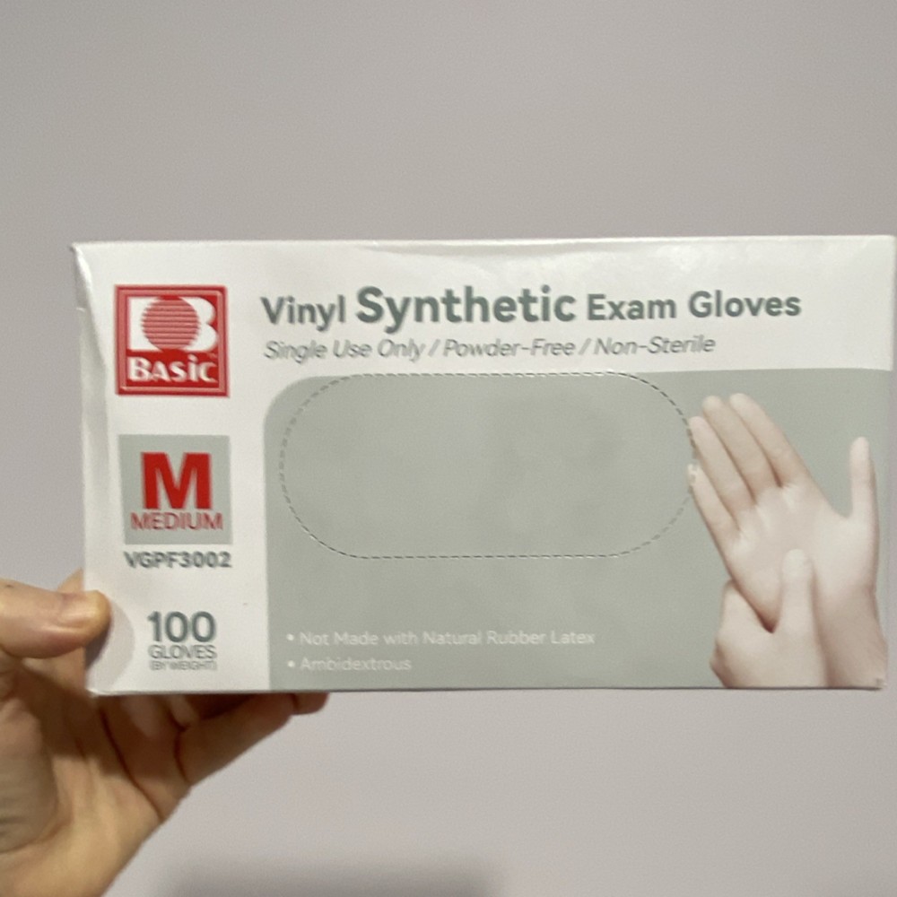 Basic Vinyl Powder-Free Medical Exam Gloves Medium 100 pcs VGPF3002