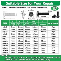 860PCS Metric Screw Assortment Kit, M2 M3 M4 M5 Machine Screws with Lock