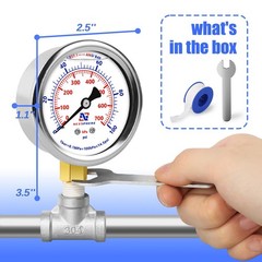 0-100 PSI Liquid Filled Pressure Gauge, 1/4″ NPT Lower Mount, 2.5″ Dial