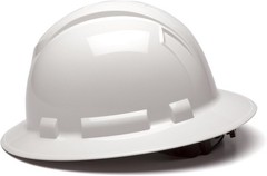 Pyramex Full Brim Safety Helmet – White 4-Point Ratchet, Replaceable Sweatband
