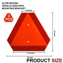 Aluminum Slow Moving Vehicle Triangle Warning Sign with Mounting Bracket 2 Pack