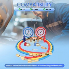 3-Way AC Manifold Gauges Set with 3 x 4FT Hoses for R22 R134A R410 – Complete