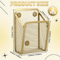 Fuutreo 2 Pcs Large Magnetic Pencil Holder Mesh Stainless Steel Pen Gold