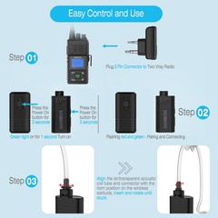 SAMCOM BTEAR01 Wireless Earpiece with Clear Airtube Tube 2 Pin Dongle Black