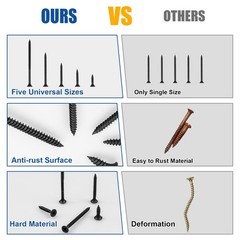 FVOLREM Wood Screws Assortment Kit, 168 PCS, High #6 x 1/2″, Black 168 pcs