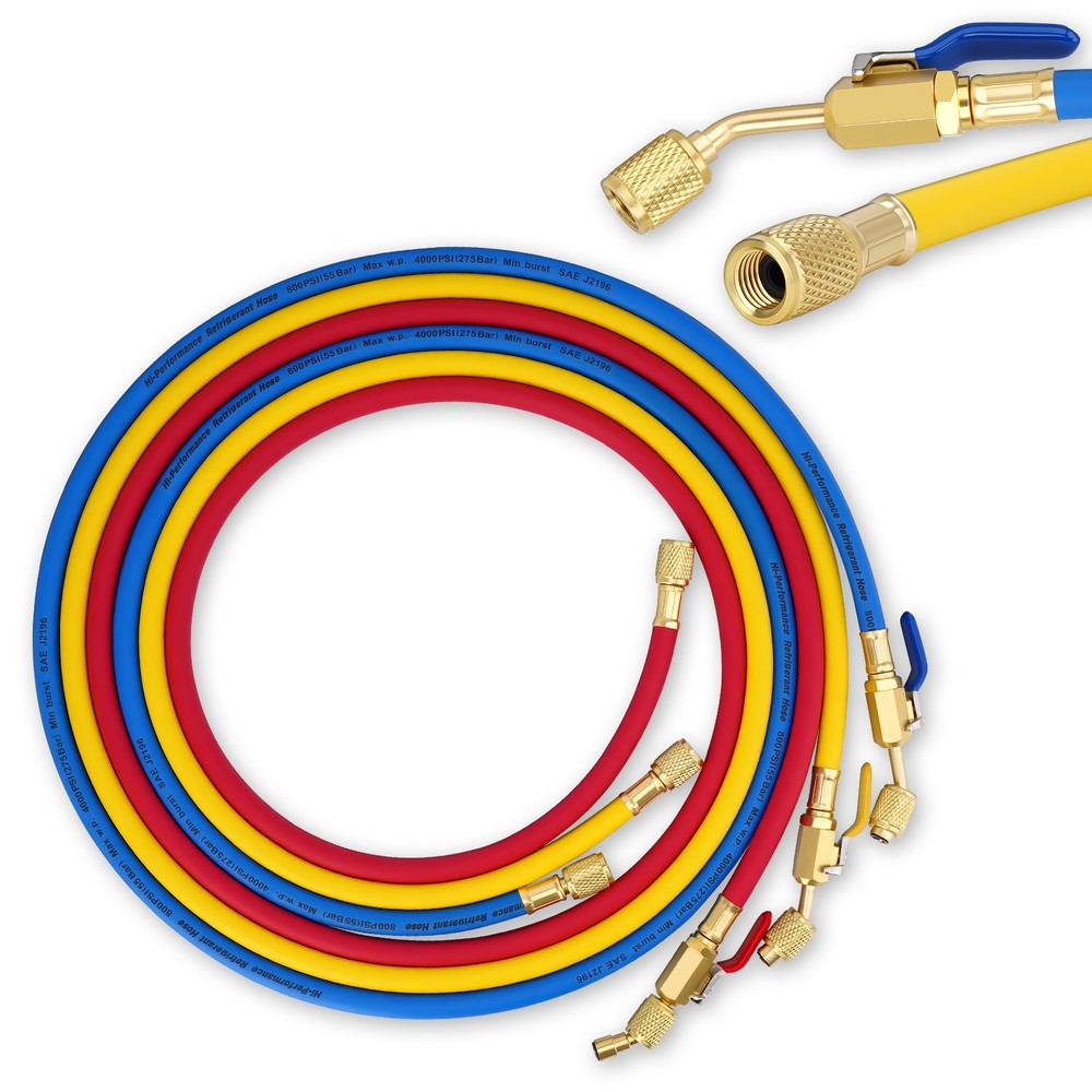 3 Pack 29986 Plus II 1/4″ HVAC Refrigerant Hose Set 72″ Low Loss Hoses for R410A