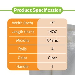 17″ x 1476′ Coreless Pre Stretch Hand Wrap Clear With Handle 30 Gauge 4 Rolls