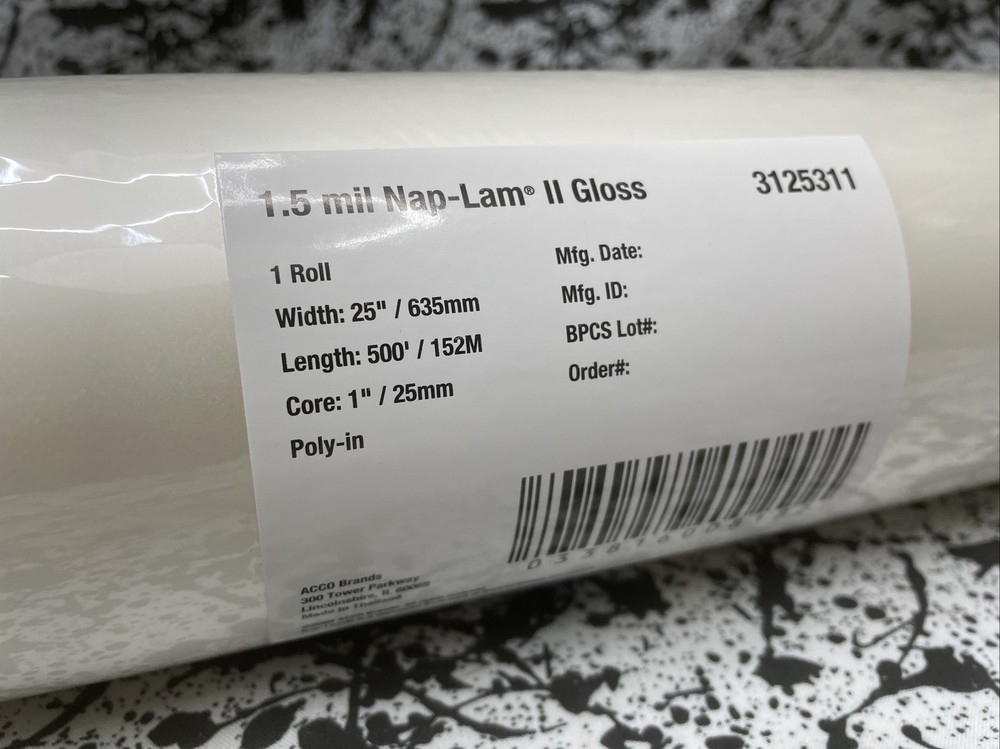 ACCO 3125311 1.5 MIL CLEAR NAP-LAM II 2 GLOSS ROLL 25″X 500′ 1″ CORE LAMINATION