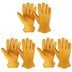 Leather Work Gloves Men 3 Pairs Cowhide Reinforced Palm Keystone Thumb Garden