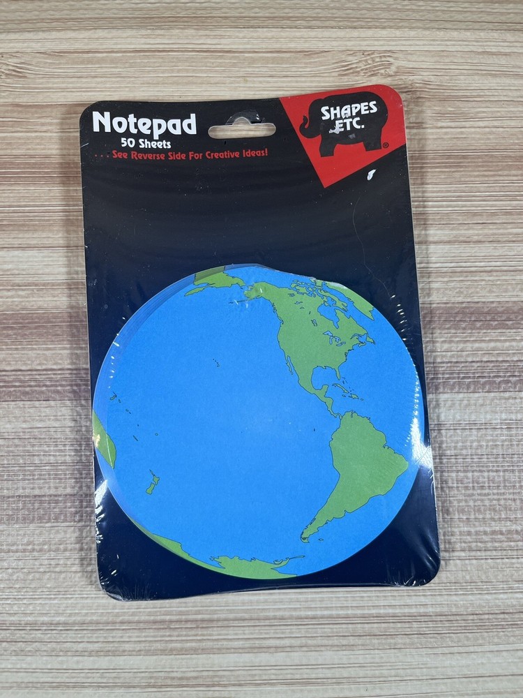 Vintage Shapes Etc planet earth Mini Notepad 35 Sheets 1991 Flat Earth Planets
