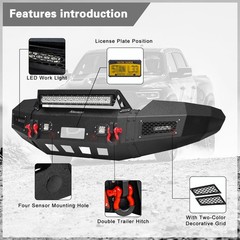 Front Bumper 2019-2024 2500 3500 Winch Plate LED Lights D-Rings Offroad Black