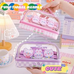 Bunny Pencil Pouch w/Handle Rabbit Kitten Bear Puppy Pen Case Cosmetic Bag Cl…