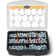 220 Pack Metric & SAE Hydraulic Lubrication Grease Zerk Fittings Assortment Set