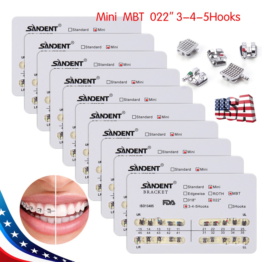 10-200Pack Orthodontic Dental Brackets Braces Mini Roth MBT.022 Slot Hooks 345/3