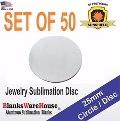 25 mm Circle, SUBLIMATION BLANKS – Jewelry making supply, .032 NO HOLE, 50 pc.