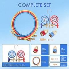 3-Way AC Manifold Gauges Set with 3 x 4FT Hoses for R22 R134A R410 – Complete