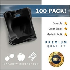 Black Merchandise Plastic Shopping Bags – 100 Pack 9″ x 12″ with 1.5 mil Thic…