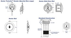 Rochester 8280 Series “Marine” Flat Dial Vertical Fuel or Water Level Gauge 11″