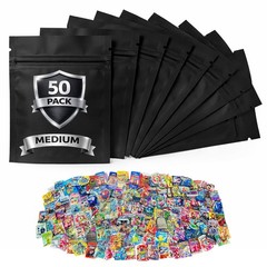 50 Pack 7g Mylar Bags Assorted Designs Smell Proof Resealable Zip Pouches
