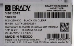 Brady 139755 BMP21 Series WorkHorse Clear Polyester Labels M21-250-430