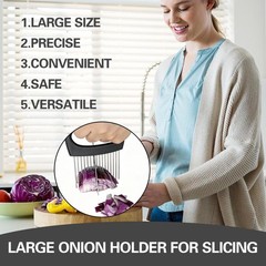 Wooyee Extra-Large Onion Holder for Slicing, Cutter 16 Needles, Black