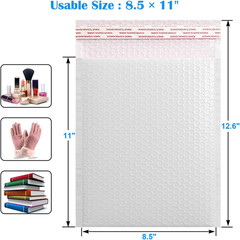 White 8.5 X 11 Inches Poly Bubble Mailers, 25 Pcs Self-Seal Shipping Bags