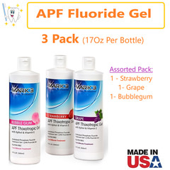 3 Pack Dental APF Fluoride Gel Topical Treatment 17oz, Strawberry Grape Bubbleg