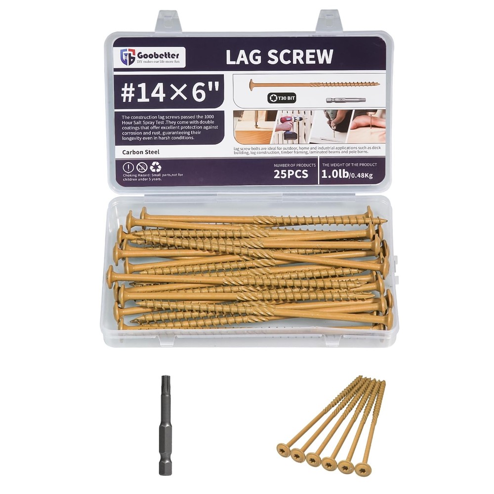 Lag Screws 6 Inch, 25PCS Heavy Duty Construction Screw, Structural Wood Screw