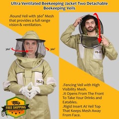 USKEEPERS Beekeeping Suit XL Polycotton Gloves Veils Apiarist Olive 4XL