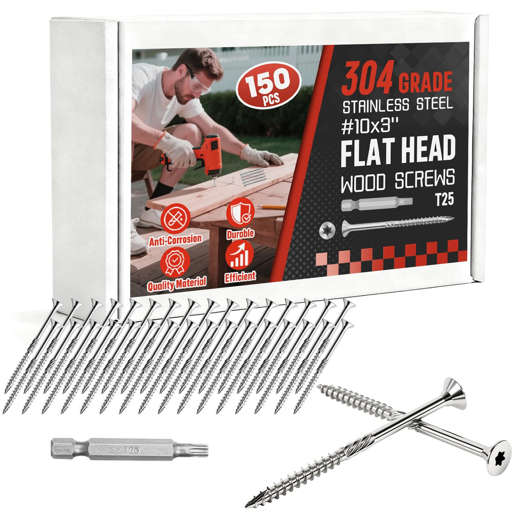 #10X3 Inch 304 Stainless Steel Deck Screws 150 PCS – Corrosion-Resistant Outdoor