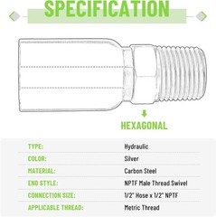12-Pack 1/2″ Hose x 1/2″ NPTF Male Pipe Thread Hydraulic Hose End Crimp Fittings