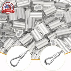 200pcs 1/16″ Aluminum Crimping Loop Sleeve, Cable Ferrule Wire Rope Sleeves Loop