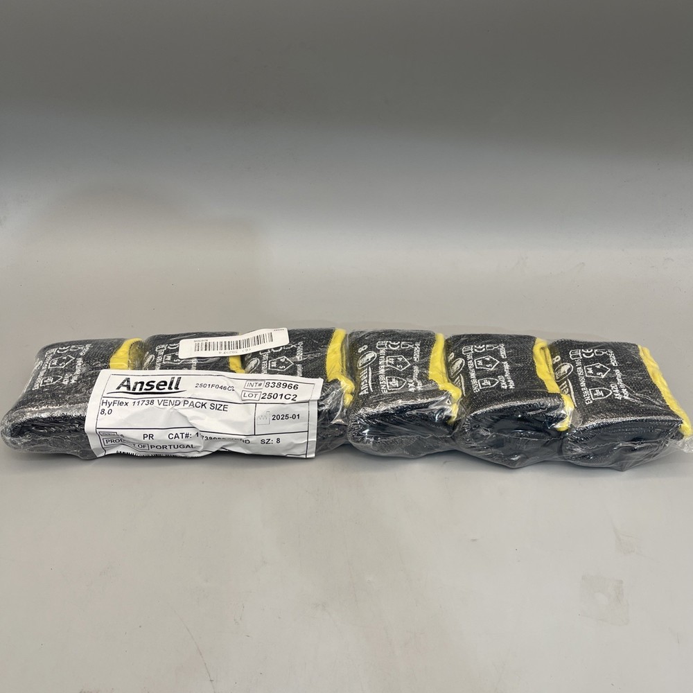 6 Pairs Ansell 11-738 Cut-Resistant Coated Gloves, Cut Level A4 Size 8 New