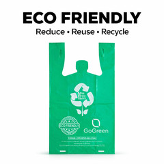 Heavy Duty Green Grocery Bags 2.25 Mil Reusable T-Shirt Bags 1/6 Size