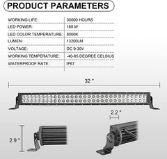 32″ 180W Curved LED Light Bar Spot/Flood Combo Beam W/Wiring Kit & below Roof Mo