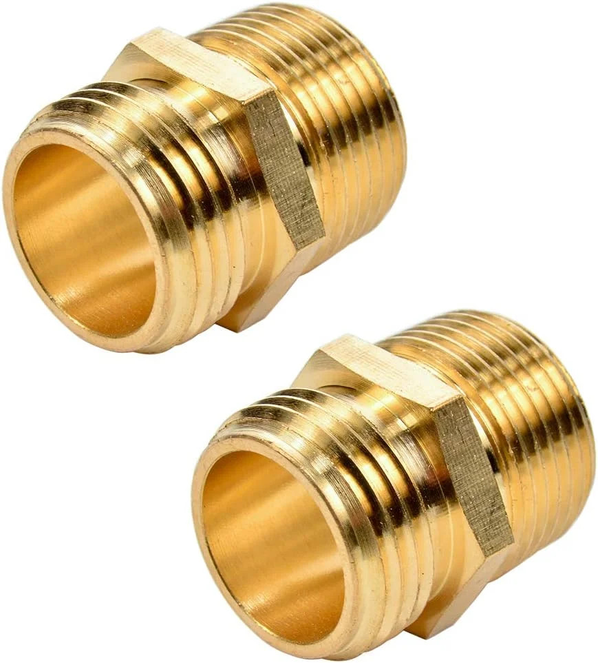 2 Pack 3/4″ GHT to 3/4″ NPT Male Connector, Brass Garden Hose Fitting, Male Hose
