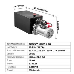 Uimoso 10 Quart Single Acting Hydraulic Pump for Dump Trailer DC 12V Power Unit