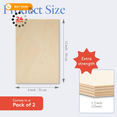Baltic Birch Plywood 8 x 12 x 1/2 Inch – 12 mm Craft 12″ x 8″, Natural Wood