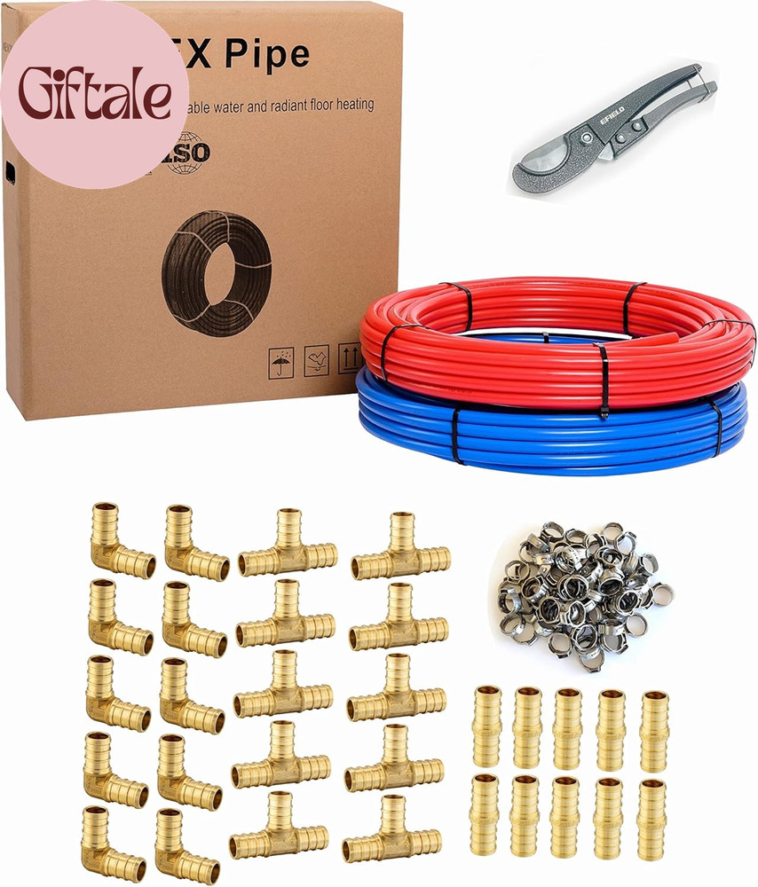 1/2 Inch 2 X 100 Ft (200 Ft) Pex-B Pipe/Tubing, 30 Pcs 1/2-Inch Barb Crimp Brass