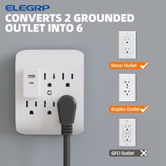 ELEGRP 6-Outlet Extender with Central Anchor, 6 Outlets,