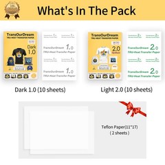 20 Sheets Printable Heat Transfer Paper 8.5×11 Inch Mix Pack Dark Light