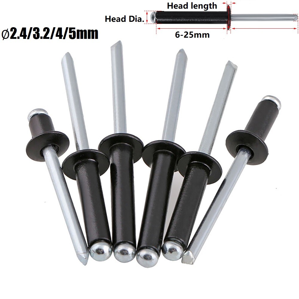 POP RIVETS DOME HEAD OPEN END BLIND ALUMINIUM BLACK 2.4mm 3.2mm 4mm 5mm