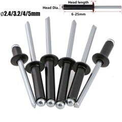 POP RIVETS DOME HEAD OPEN END BLIND ALUMINIUM BLACK 2.4mm 3.2mm 4mm 5mm
