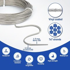 Outdoor Turnbuckle Wire Tensioner Kit 1/16 Vinyl Coated 100Ft Stainless Steel