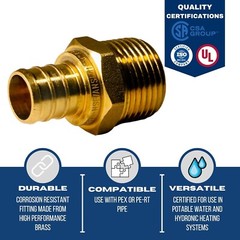 10 PCS. 3/4″ PEX X 3/4″ MALE NPT THREADED ADAPTER BRASS CRIMP FITTING LEAD FREE