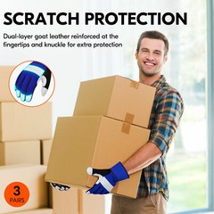 Vgo 3Pairs High Dexterity Goat Leather Palm Light Duty Work Gloves (GA7673)