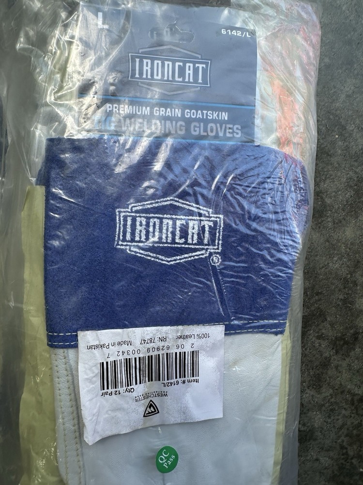 IRONCAT 6142/L Goatskin Leather TIG Welding Gloves, L, Blue, Gauntlet, 12 pair
