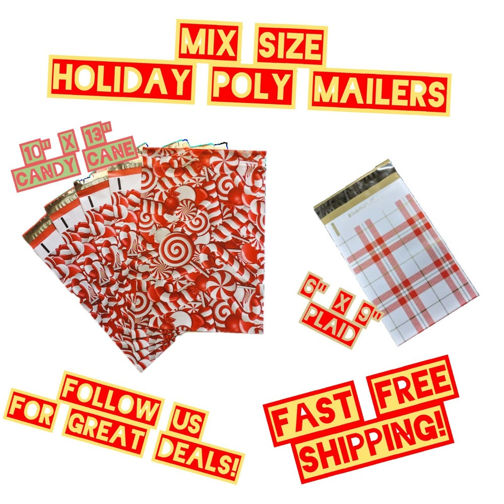 35 Poly Mailers Two Mix Size Christmas Variety Pack Shipping Envelopes